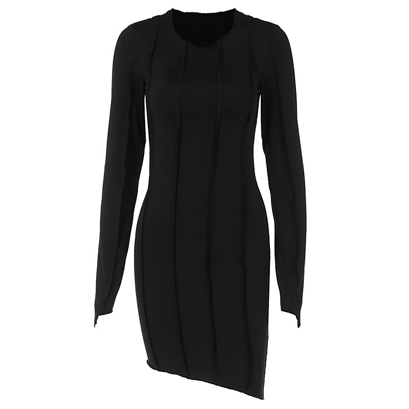 Three dimensional striped slim irregular dress