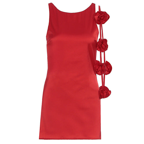 Pure desire three-dimensional flower decoration sleeveless hip hugging skirt