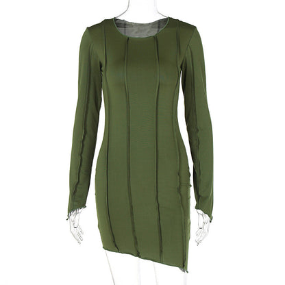 Three dimensional striped slim irregular dress