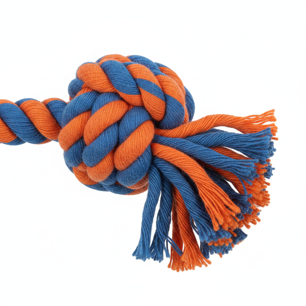 Close-up of knot end showing cotton fiber texture and tassels