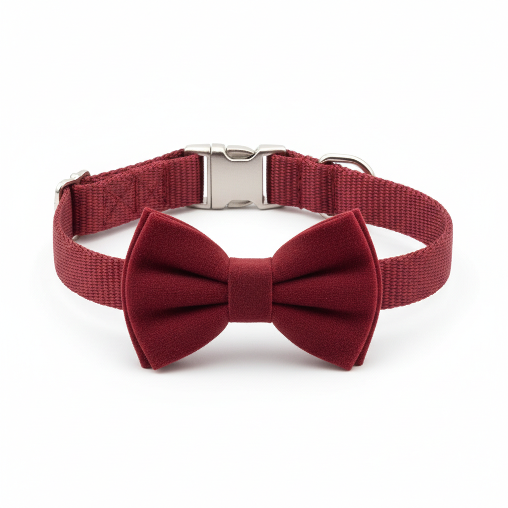 Variant 2 – Burgundy Red pet bow tie collar, flat lay
