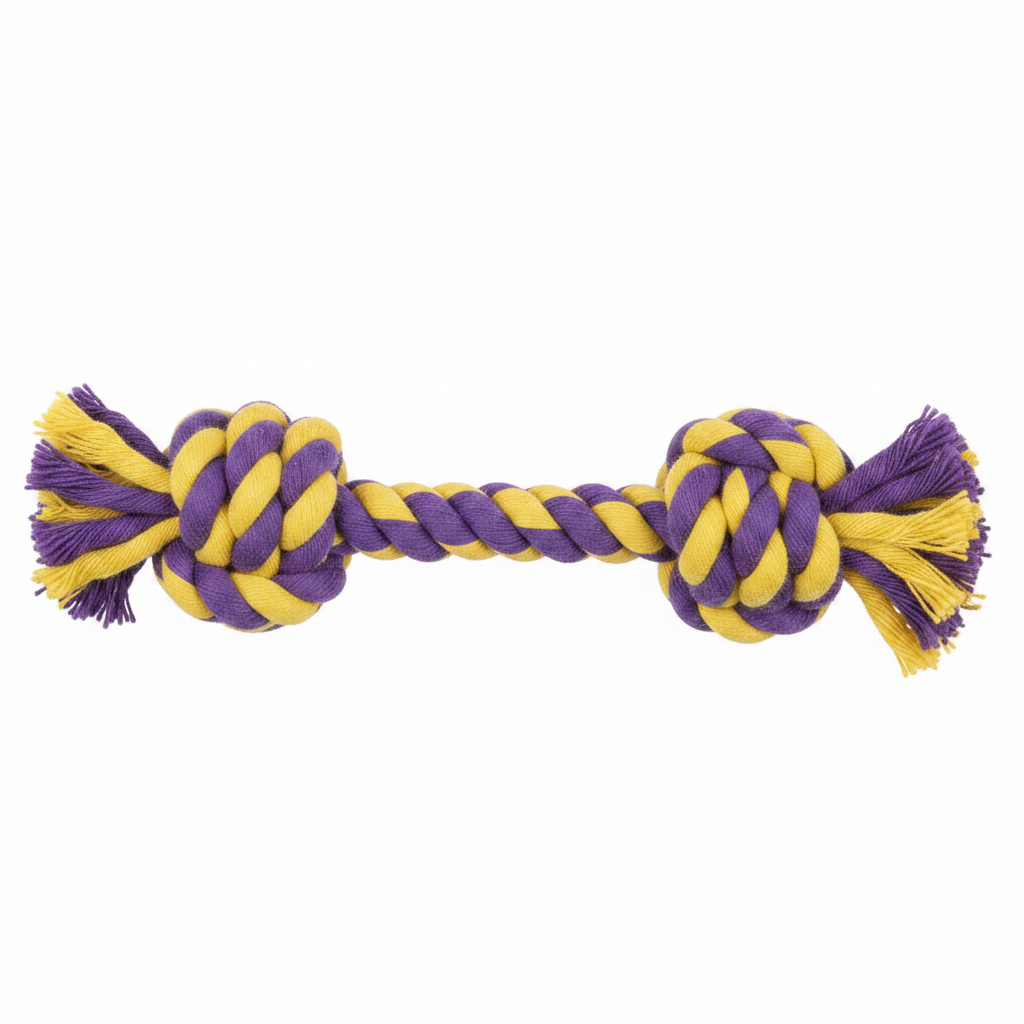 Variant 3 – Purple & Yellow double knot rope toy