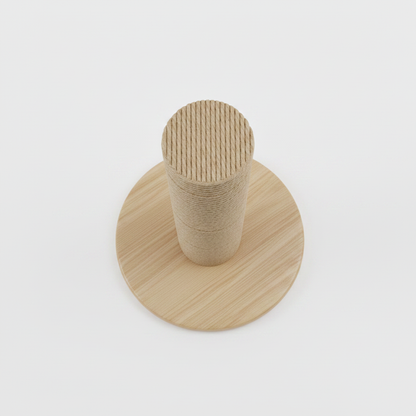 Top-down view of sisal rope cat scratching post showing rope texture