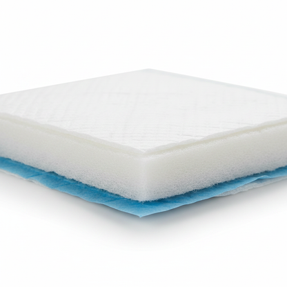 Cross-section view showing 5-layer construction of disposable pet training pad