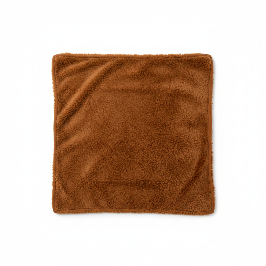 Caramel brown pet blanket laid flat, top-down view showing full square shape